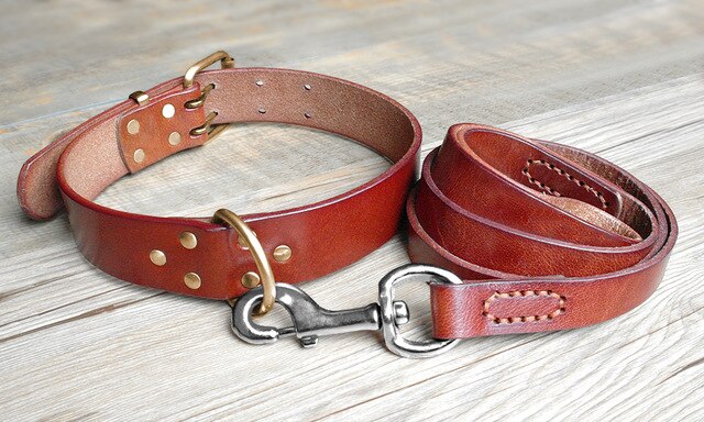Real Leather Dog Collar Set.